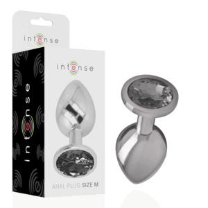 INTENSE - PLUG ANAL METAL ALUMINIO CON CRISTAL NEGRO